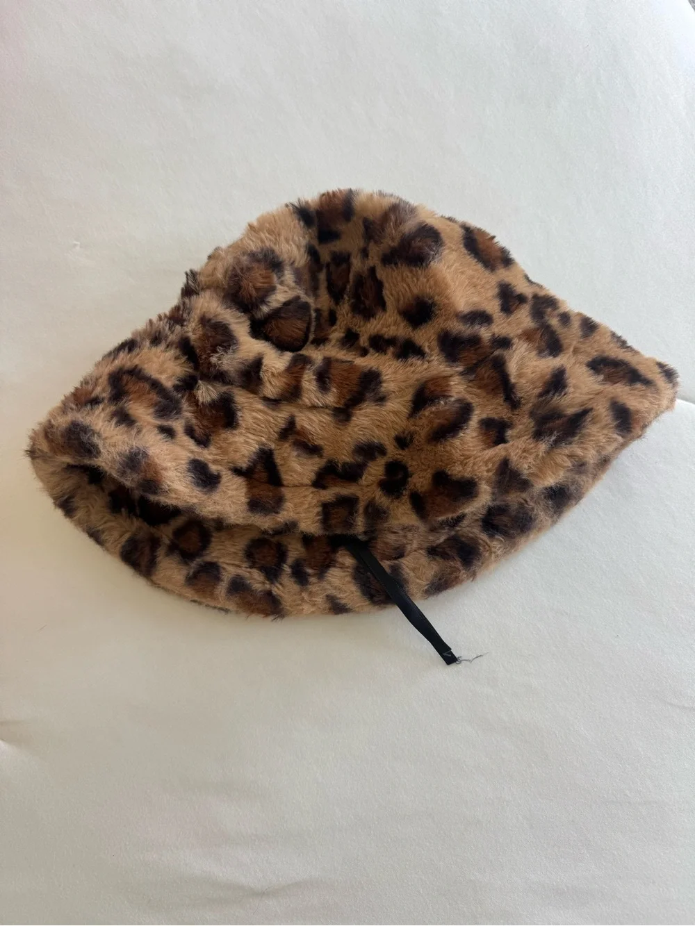 Leopard Print Faux Fur Bucket Hat - Brown - Picture 1 of 2